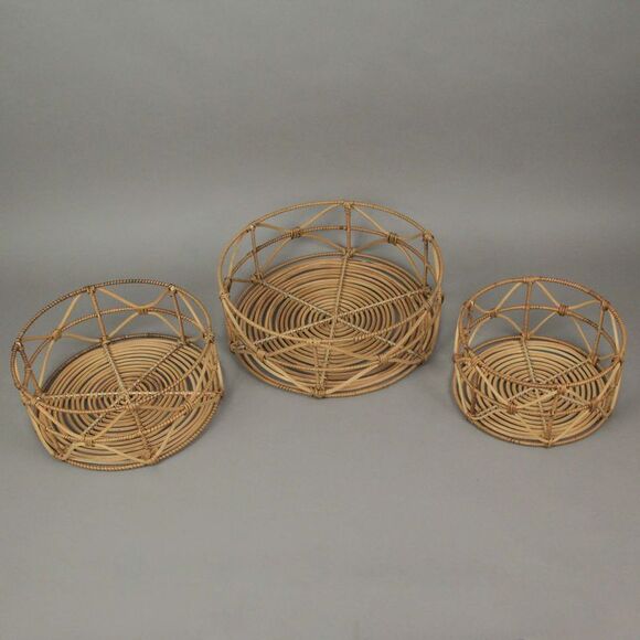 Set of 3 Metal and Rattan Nesting Round Basket Trays - Picture 5 of 5